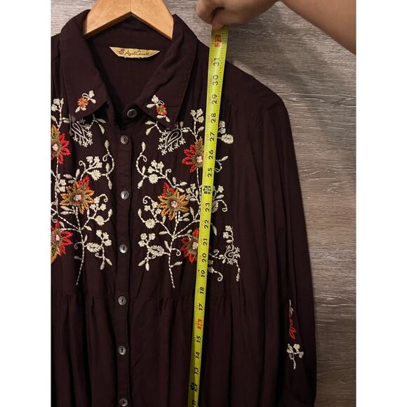 April Cornell tunic blouse Large embroidery brown fall Cottagecore boho Vintage - Picture 7 of 13